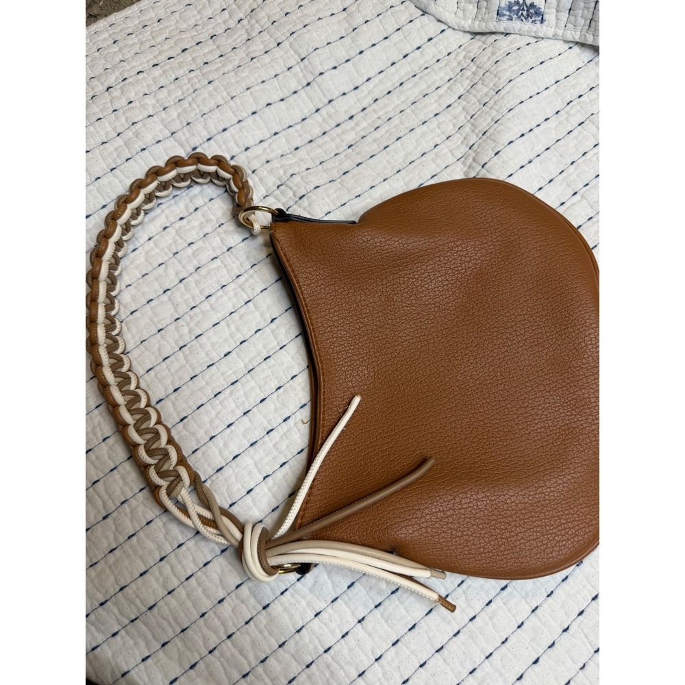 Mali + Lili Brown Vegan Leather Braided Handle Shoulder Bag Tassel Hobo Purse - Picture 2 of 5